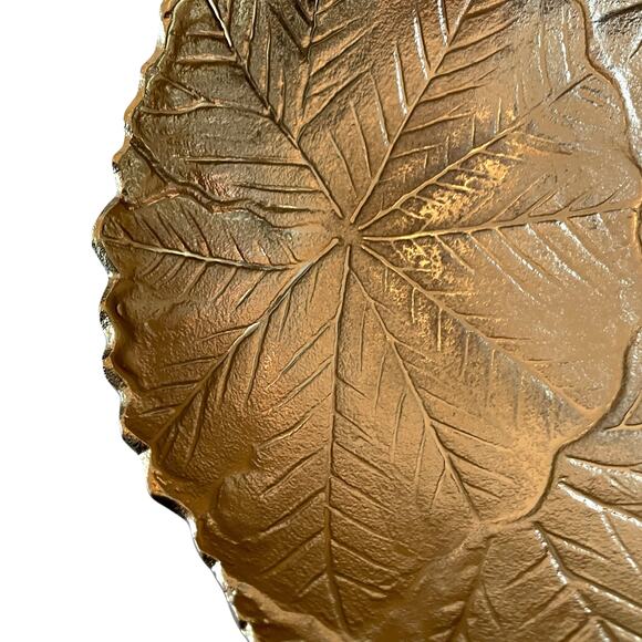 Acorn & Oak Gold Leaf Bowl 11in Metal Made in India NEW - Picture 10 of 14